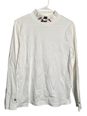 Breckenridge Mock Neck T-Shirt White Embroidered Snowman M